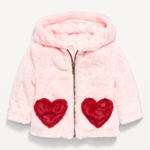 Old Navy Pink Fuzzy Jacket with Red Heart Pockets